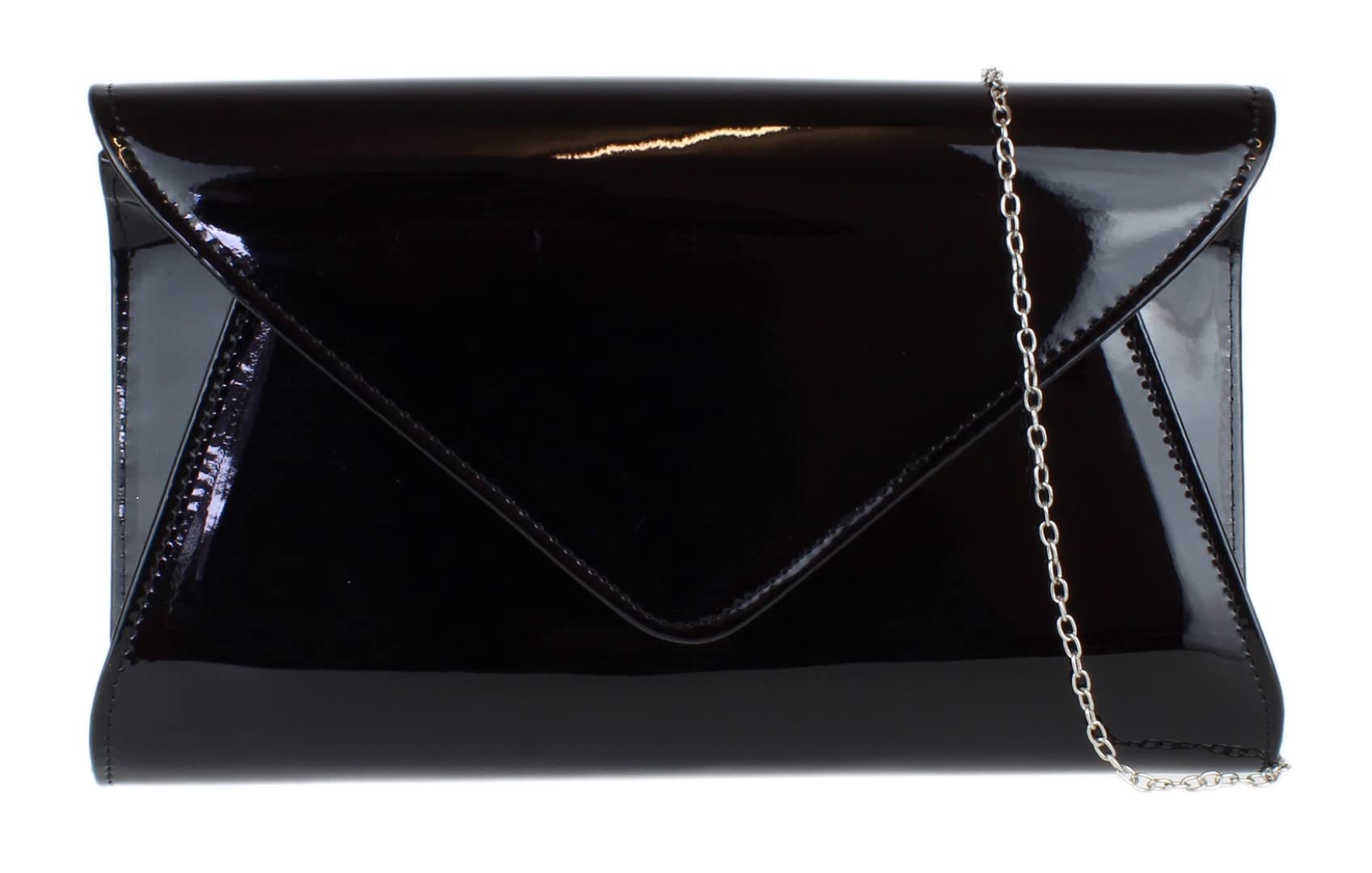 Girly Handbags Womens Patent Faux Leather Plain Envelope Evening Clutch Bag Black
