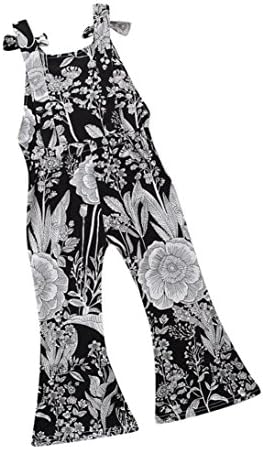 Jarsh Jumpsuit for Toddler Baby Girls, White Black Floral Printed Straps Romper Flared Pants