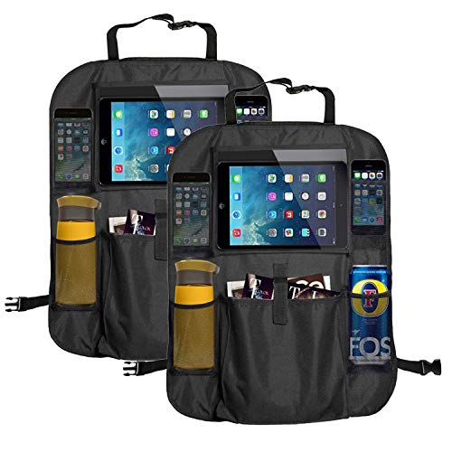 Fullsexy 2 Pack Car Backseat Organizer with Touch Screen Tablet Holder, Waterproof Kick Mats Back Seat Protector, NO Bad Smell (24" X 16")