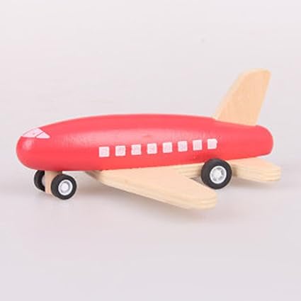 Leoie Toy Plane Children Wood Pull Back Plane Toys Mini Aircraft Model with Inertia as Xmas Gifts Red Body