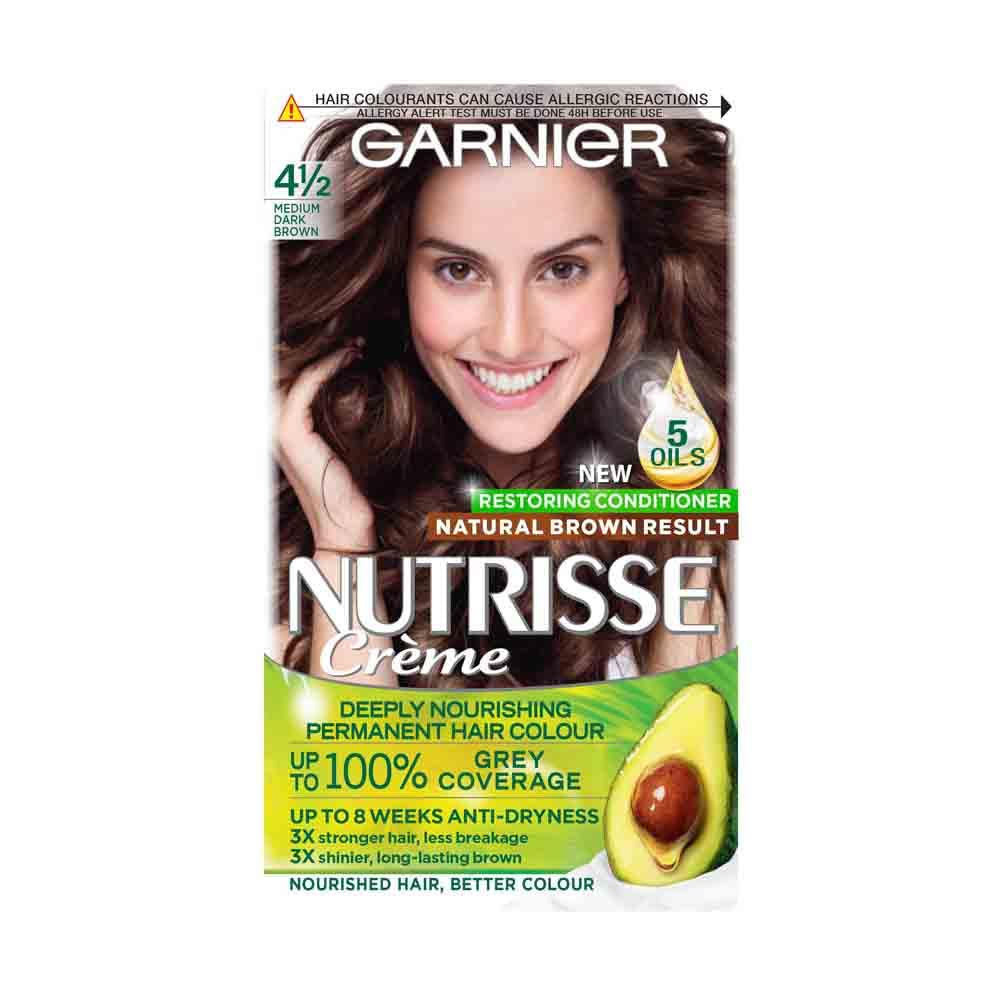 Garnier Nutrisse Permanent Hair Dye, Natural-looking, hair colour result, For All Hair Types, 4 1/2 Medium Dark Brown