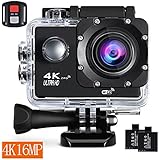 Action Camera 4K 16MP Sports Cam - BUIEJDOG HD WiFi Waterproof Action Camcorder with 170°Wide Angle Lens 2 Rechargeable Batteries Remote Control and 18 Mounting Accessories Kits