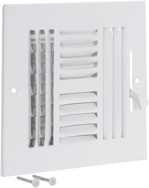 Registers, Grilles & Vents - EZ-FLO 6 x 6 Inch (Duct Opening) White Air Vent Cover for Wall or Ceiling, Four-Way Ventilation Register, Solid Steel HVAC Cover, 61617