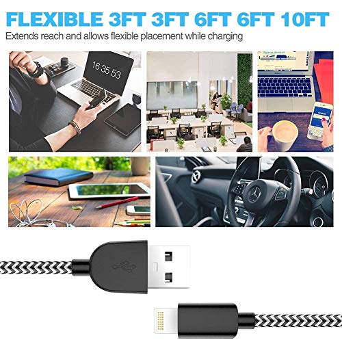 image for TNSO MFi Certified Phone Cable 5 Pack [3/3/6/6/10FT] Extra Long Nylon 