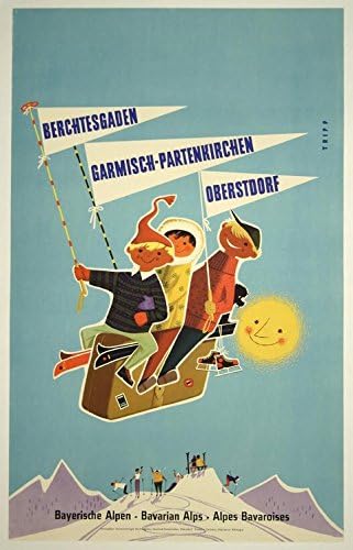 ART PRINT (8.5" x 11") - Artist's Lovely "Bavarian Alps, Germany, Austria - Skiing" [Vintage Travel / Winter Sports Piece] - The Gorgeous Art Comes From A Collection Of Classic Vintage/Retro/Antique Art And Is Reprinted On Quality Photo Paper - This Print Comes Ready To Be Framed (mat and frame are not included) - This Is A Great Print To Add A Personal Touch To Your Home Or Office Decor And Looks Amazing When Framed And Displayed Either Separately Or As Part Of A Series - Makes A Wonderful Gift