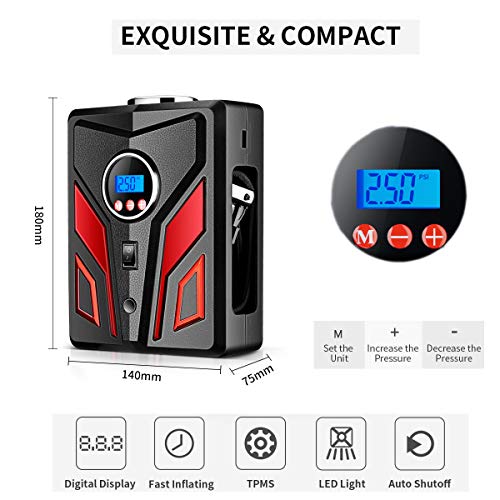 Luoges Portable Air Compressor | Digital Tire Inflator for Car Tires|12V DC Air Compressor Tire inflator Pump|150 PSI with Emergency LED Flashlight for Car, Motorcycles, Bicycles,Inflatables (Red)