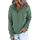 Dokotoo Womens 2025 Hoodies Button Collar Drawstring Hooded Pullover Sweatshirt Casual Long Sleeve Tops Shirts