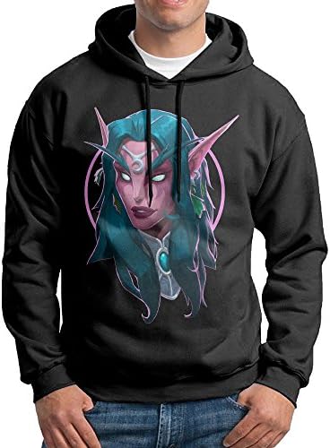World Of Warcraft Tyrande Whisperwind Mens Cotton Hooded Sweatshirts Black