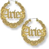 Zodiac Bamboo XOXO Hoop Earrings with Old English Font for Women Girls Astrology Earrings Fashion Jewelry 14K Gold Plated 90's Earrings for Women Hip Hop Style Party Accessory