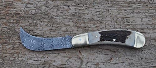 DAMASCUS STEEL ,TRADITIONAL STAG ANTLER HANDLE, PLANTSMANS KNIFE . To view more knives, click on BLACKDOG KNIVES below
