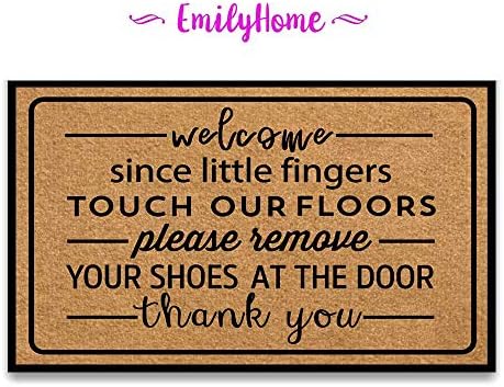 EmilyHome Funny Since Little Fingers Touch Our Floor, Please Remove Your Shoes A The Door Indoor/Front Door/Bathroom Mats Rubber Non Slip Doormat 18"(L) by 30"(W)