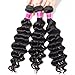 RECOOL 10A Loose Deep Wave Bundles with Frontal Closure Wet and Wavy Human Hair Bundles with Closure Ear to Ear Virgin Brazilian Hair For Women Natural Color(14 16 18+12)