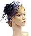 Fascinators Hats for Womens 50s Headwear with Veil Flower Cocktail Wedding Tea Party Church Derby Hat(1A-Navy)