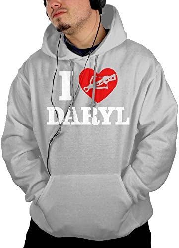 Men's I HEART DARYL Zombie Night Living Tv Show Camping Fashion Hoodie Sweatshirt Size M Ash