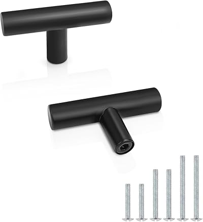 Probrico Black Stainless Steel T Bar Cabinet Handles 12mm Diameter Drawer Pull