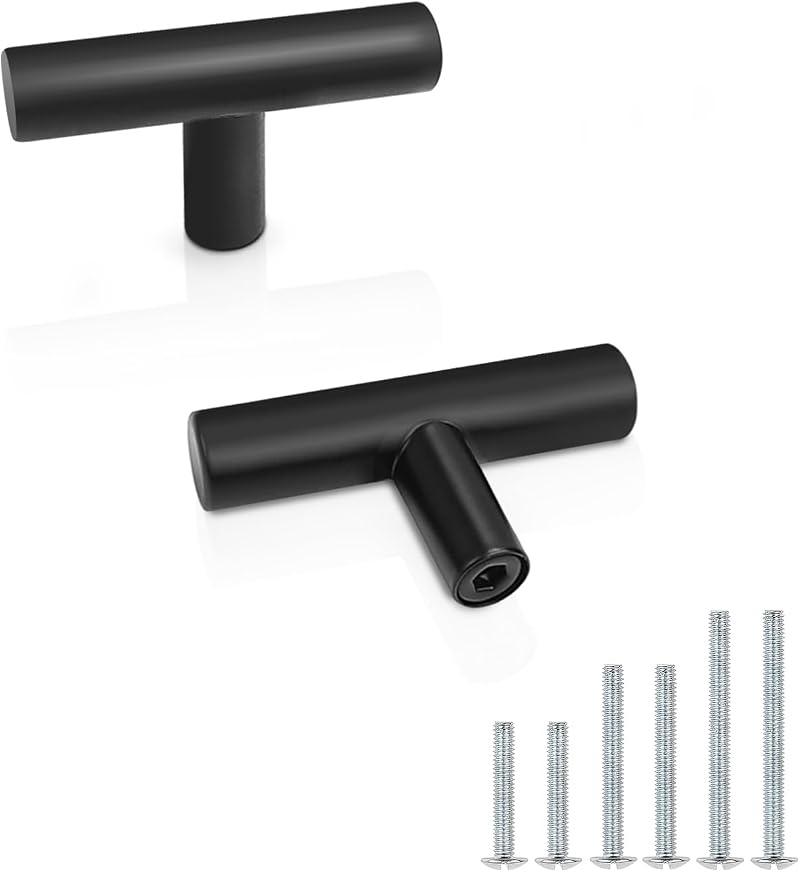 Probrico Black Stainless Steel T Bar Cabinet Handles 12mm Diameter Drawer Pull