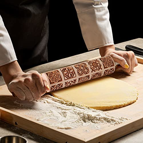 Embossed Rolling Pin, OLETNY Large Wood Textured Roller for Baking