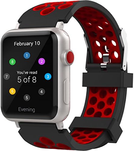 Penta Stars For Apple Watch Band 42mm, Soft Silicone Band for Apple Watch Series 3/2/1, Two Tone Holes Design, Breathable, Waterproof Sport Replacement Wristband for iWatch, Fits Women and Men, Red