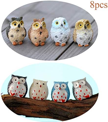 Himy 8 Pcs Miniature Fairy Garden Resin Owls Resin Figurine Craft Plant Pot Fairy Garden Landscape Decor Ornament
