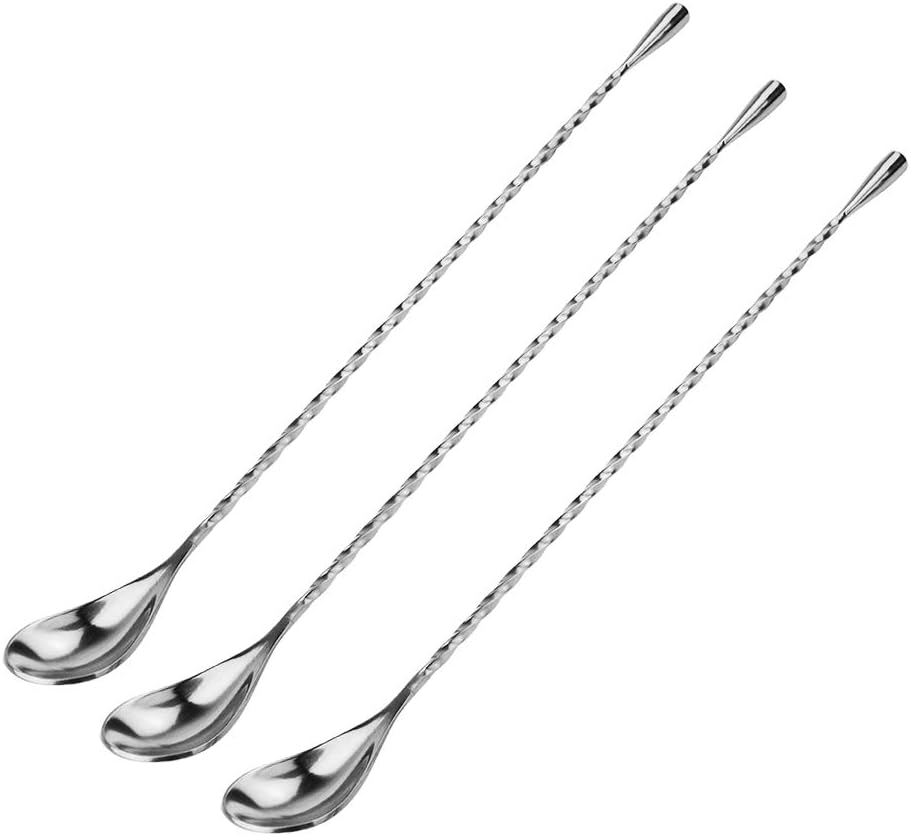 Lot De 4 Cuillères à Cocktail Spirale 30 Cm Acier Inox – Cuillères De Bar Long Manche Colorées (Noir, Or, Argent, Or Rose)
