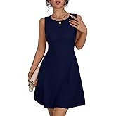 Vidifid Women's Sleeveless Boat Neck Mini Dress Summer A-Line Club Party Little Short Dresses with Pockets