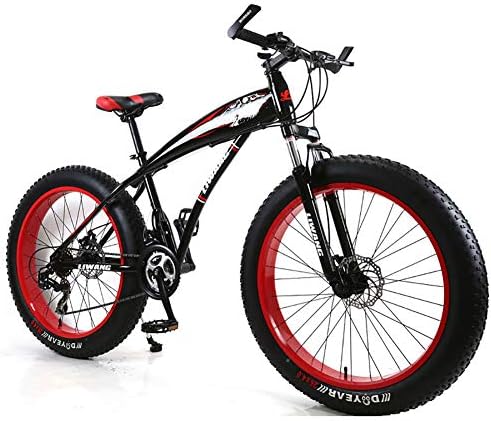 Unisex Suspension Mountain Bike 26 Inch Fat Tire Road Bicycle 7/21/24/27 Speeds Snow Bike Pedals with Disc Brakes,BlackRed,7Speed