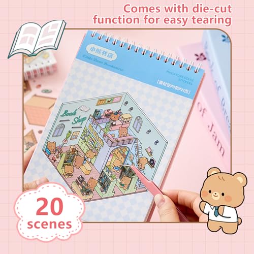 deegbbyi 20 Sets 3D House Stickers Fun, 3D House Stickers with 2 Tweezers, Miniature Sticker Scene, Fun Stacking for Adults and Children, Relieves Stress and Entertainment
