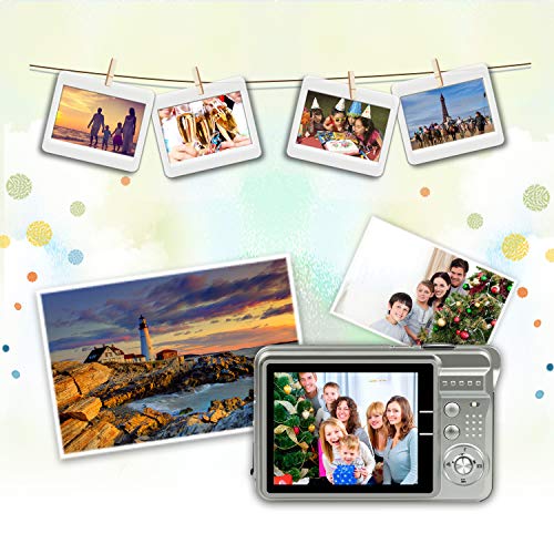 HD Mini Digital Cameras,Point and Shoot Digital Cameras for Kids Teenagers Beginners-Travel,Camping,Outdoors,School (Silver)