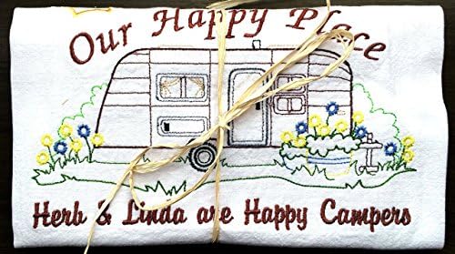 Custom Towel, Trailer Decor, Premium Flour Sack Towel. Choice of Trailer Outline Color and Text Color (Option to add name) Airstream, Travel Trailer, Vintage