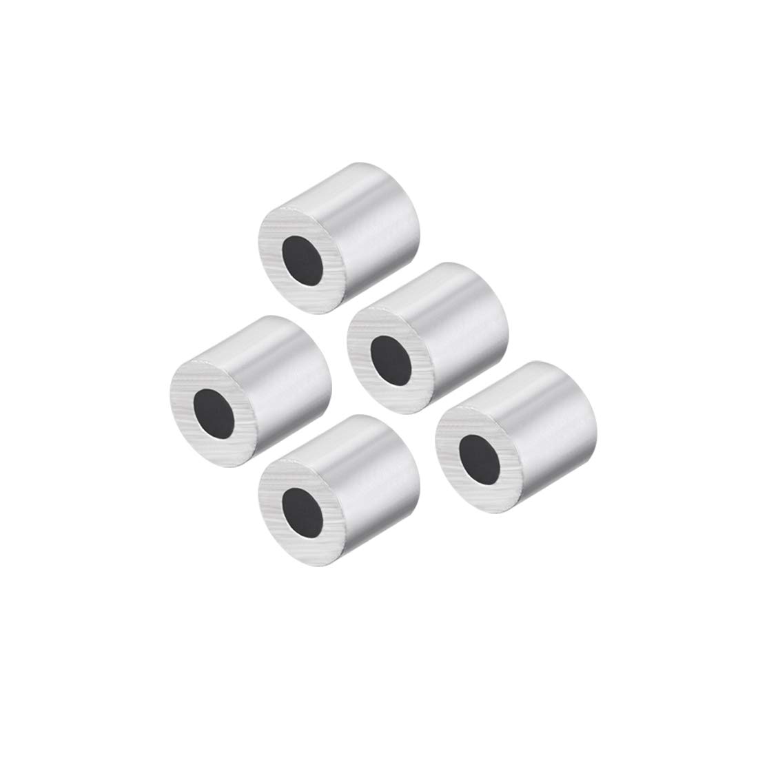 sourcing map Aluminum Wire Rope Stop Sleeve Round Cable Ferrule Loop for 3/32" Wire Rope Pack of 5