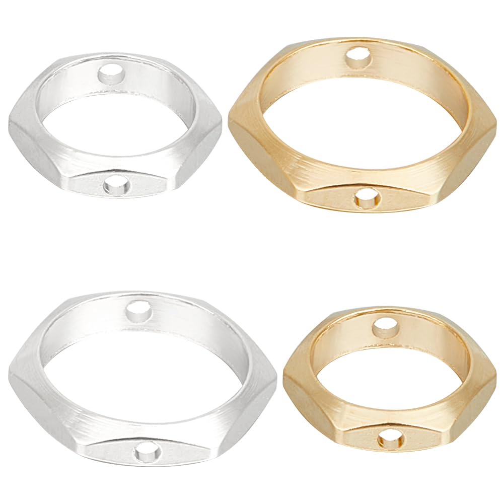 CREATCABIN 48Pcs/Box 24K Gold Plated Hexagon Bead Frame 2 Hole Spacer Brass Circle Round Frame Connector Ring 925 Sterling Silver Plated for Beading Earring Bracelet Necklace Jewelry Making Craft