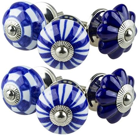 Furniture knob/Furniture knob/Handle Jay Knopf 6014 Dark Blue Set of 6 Shabby Chic Vintage Retro Ceramic Handle Chest of Drawer