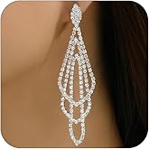 Sparkly Silver Crystal Dangly Earrings for Women Trendy, Statement Cubic Zirconia Drop Dangle Earring Long Rhinestone Tassel Party Prom Ear Jewelry Gift