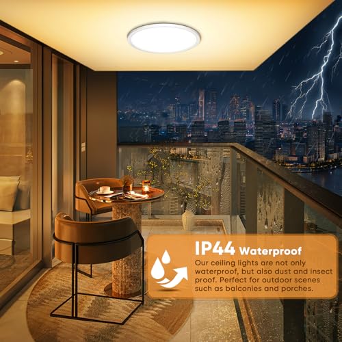 NIBSHOOM Ceiling Light with Motion Sensor, 3000K/4000K/6500K 24W IP44 Waterproof Ceiling Light, LED Ceiling Light with Radar Sensor for Hallways, Stairs, Garage, φ30 cm