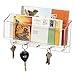 mDesign Wall Mount Plastic Divided Mail Organizer Storage Basket - 2 Sections, 5 Metal Peg Hooks - for Entryway, Mudroom, Hallway, Kitchen, Office - Holds Letters, Magazines, Coats, Keys - Clear