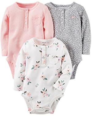 Flower Print Henley Girl Bodysuit Long-sleeve 3pack