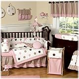 Sweet Jojo Designs Contemporary Pink and Brown Modern Polka Dot Baby Girl Bedding 9pc Crib Set