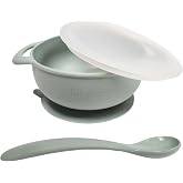 Lulyboo Silicone Baby Feeding Bowl with Handles, Lid &amp; Spoon - Packable, Spill-Proof, Dishwasher Safe, Non-Slip Suction, for Toddlers 6+ Months (Green)