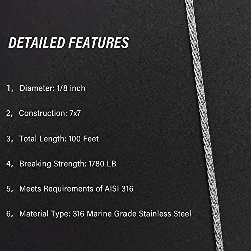 Favordrory 1/8 Inch T316 Marin Grade Stainless Steel Aircraft Wire Rope Cable for Railing, Decking, DIY Balustrade, 7x7 Construction, 100 Feet - Thumbnail 5