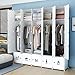 KOUSI Portable Wardrobe Closet for Bedroom Clothes Armoire Dresser Multi-Use Cube Storage Organizer, White, 10 Cubes &5 Hanging Sections