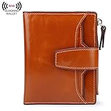 BIG SALE-AINIMOER Women's RFID Blocking Leather Small Compact Bi-fold Zipper Pocket Wallet Card Case Purse (Brown)
