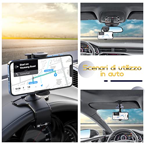 Liamostee Car Phone Holder, 360 Degrees Rotation Car Mobile Phone Holder, Universal Car Phone Holder with Spring Clip, Car Phone Holder Compatible with All Phones (New Black)