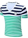 Neleus Men's Striped Cotton V Neck Tee Shirt,600,Green & White,M,Eur Tag L