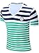 Neleus Men's Striped Cotton V Neck Tee Shirt,600,Green & White,M,Eur Tag L