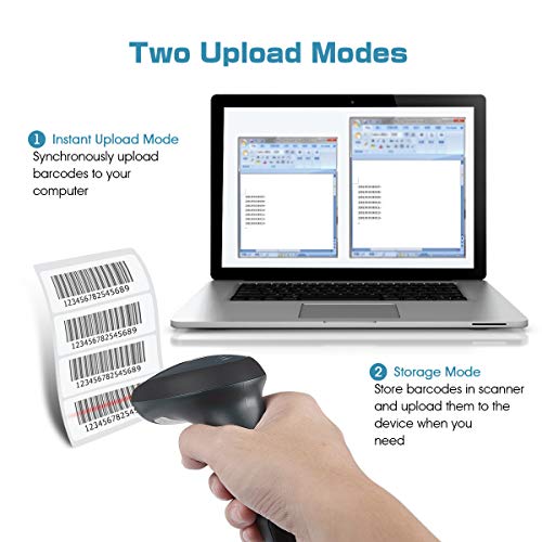 NETUM Barcode Scanner Wireless 2-in-1 (2.4Ghz Wireless+USB 2.0 Wired) Rechargeable Automatic 1D Barcode Reader USB Handheld Bar Code Scanner with Stand