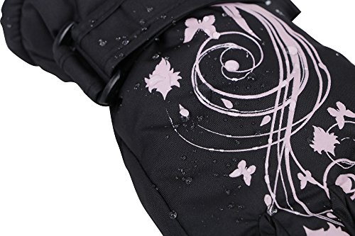 SimpliKids Girl's Waterproof Winter Snowboard Ski Gloves, Black, M(7-9Y)