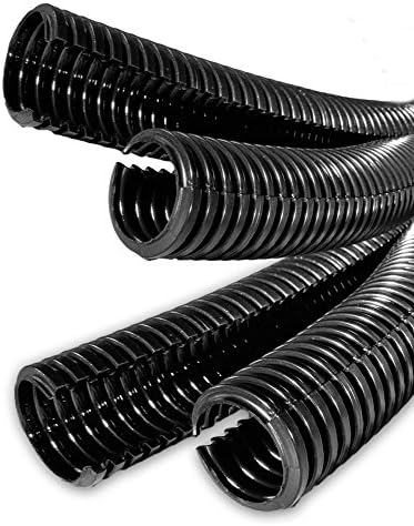 50m Black 13mm Split Corrugated Conduit/Cable Tidy Loom Harness Tv/Computer Tubing