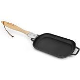 Mimiuo Cast Iron Sizzler Pan for Pizza Oven and Grill, 14 Inch Non-Stick | Sizzling Fajita Skillet Rectangular Griddle Pan with Removable Handle for Stove Cooking Grilling Meats Seafood
