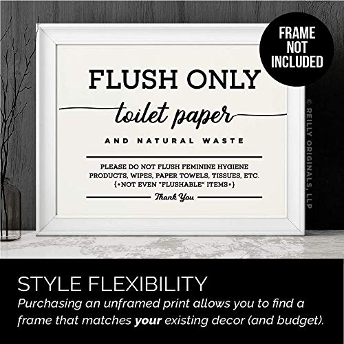 8x10" *UNFRAMED PRINT* Flush Only Toilet Paper Natural Waste Bathroom Sign Septic System Sensitive Plumbing No Feminine Sanitary Products Tampons Towels Decor Restaurant Office airbnb Modern Art