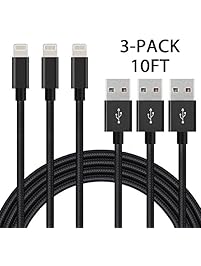 iPhone Cable, 3-Pack 10ft / 3M iPhone Charger Nylon Braided Lightning Cable, Compatible with iPhone 7/7 Plus/6s/6s Plus/6/6 Plus/5/5S/5C/SE/iPad and iPod,iOS Devices